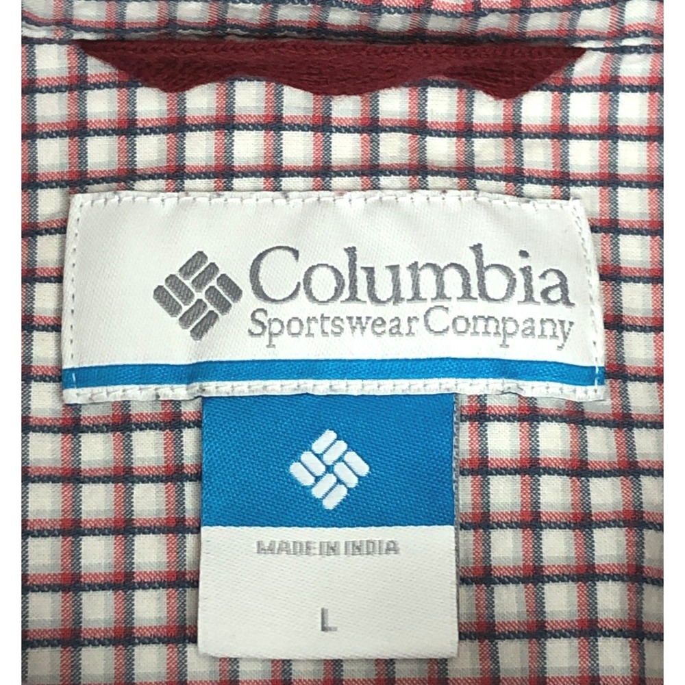 Columbia Mens Red Navy Plaid Long Sleeve Button Down Collared Shirt AM7968 Large - Picture 3 of 9